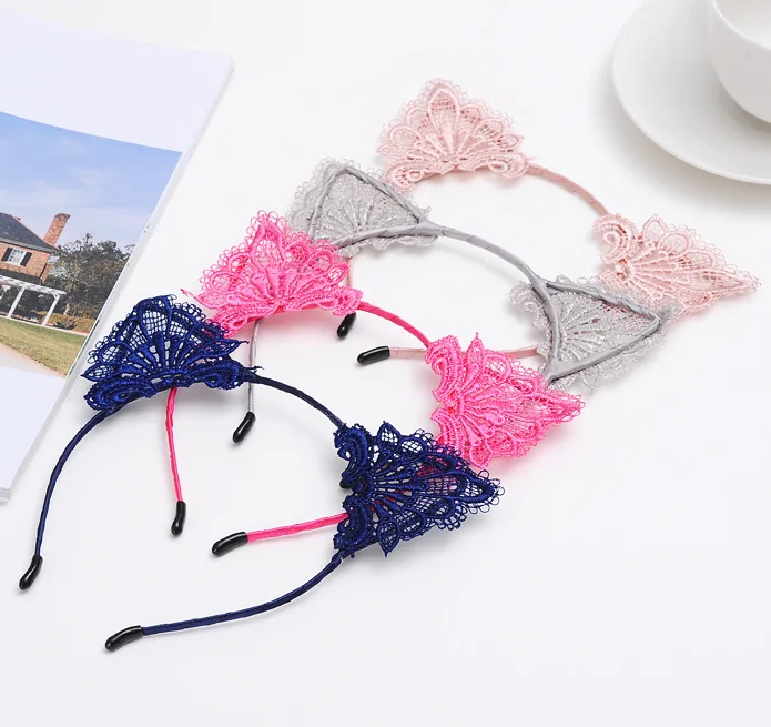 Women Hair elastic headbands Fashion Black Lace Cat Ears Headband Wedding Photography Portrait Style Hair Hoop hair accessories
