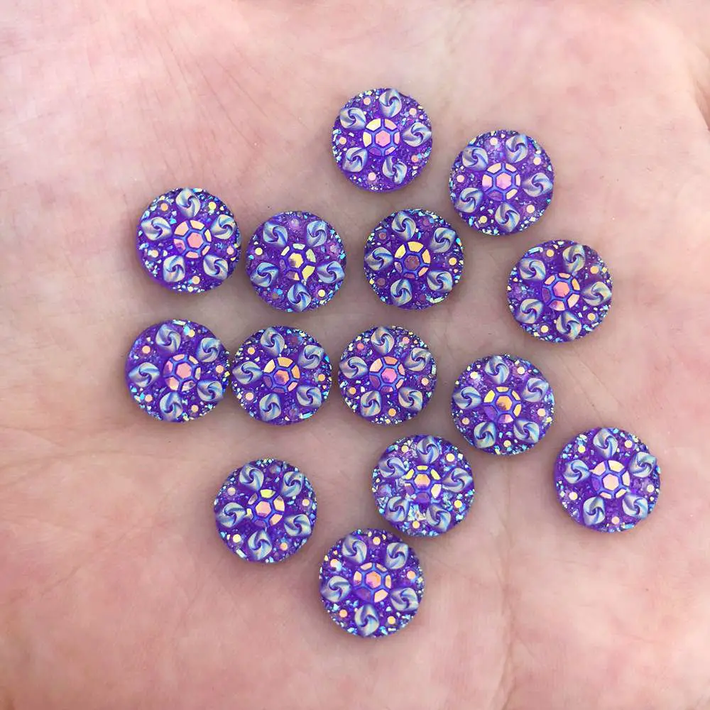 New 50pcs 10mm Resin Round 3D Flower Flatback Rhinestone Wedding Buttons DIY R43