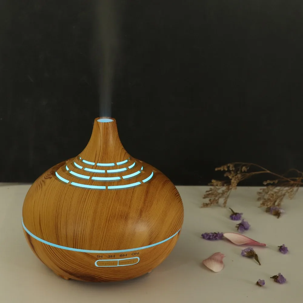 400ml Aroma Ätherisches Öl Diffusor Holzmaserung Hohl Ultraschall-luftbefeuchter Mit 7 Farbe Beruhigende Licht Für Home Schlafzimmer yoga