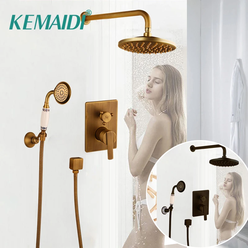 

KEMAIDI Bathtub Faucets Shower Antique Black Wall Conceal Bathroom Faucets Shower Set Faucet Mixer Shower Set W/ Hand Spray