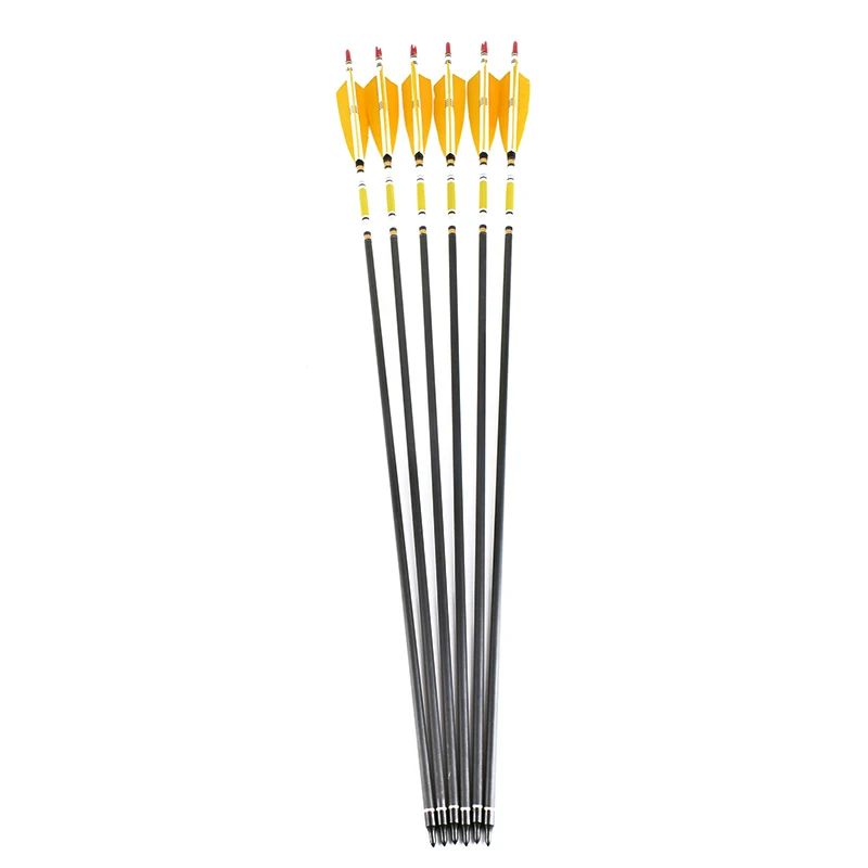 Hot 12pcs 80cm Hunting Mix Carbon Arrows Arrow shaft with sticker 5’ Turkey Feather OD7.6mm ID6.2mm spine 500 Crossbow Arrows