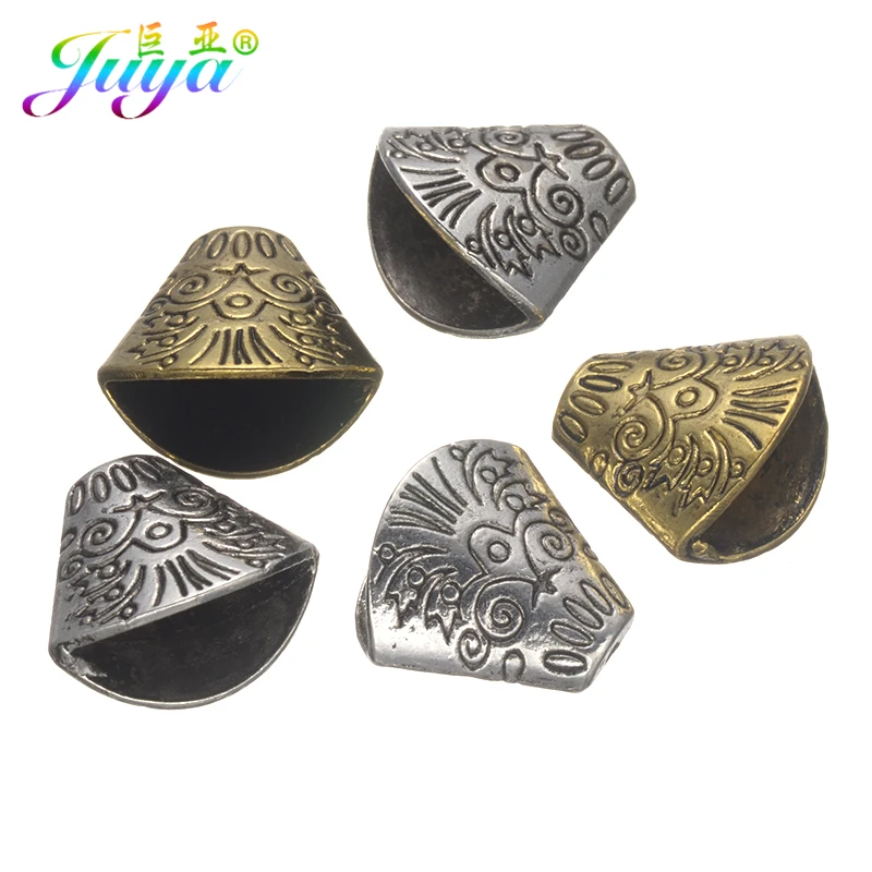 Juya 10Pcs/lot DIY Tassels Jewelry Findings Ancient Decorative Oval Metal Bead Caps Accessories For Women Earrings Making