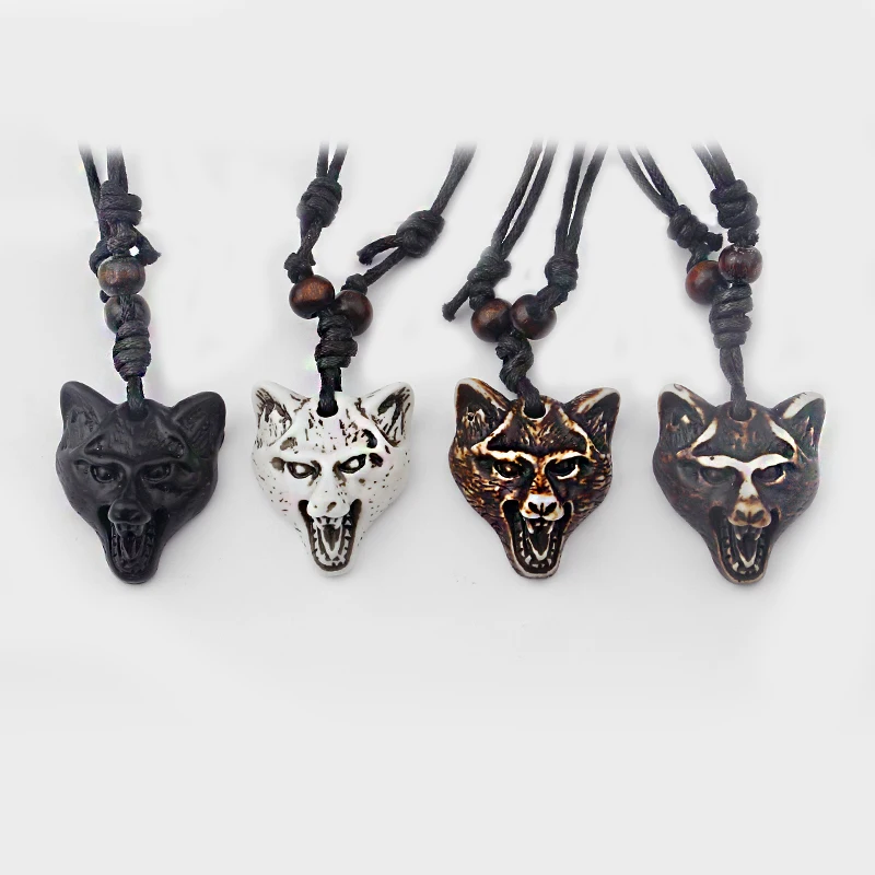 4pcs Mixed Color Charms Resin Maori Fish-Hook Punk Head Skull Wolf Head Swirl Bull Head Pendant Necklace Collar Jewelry