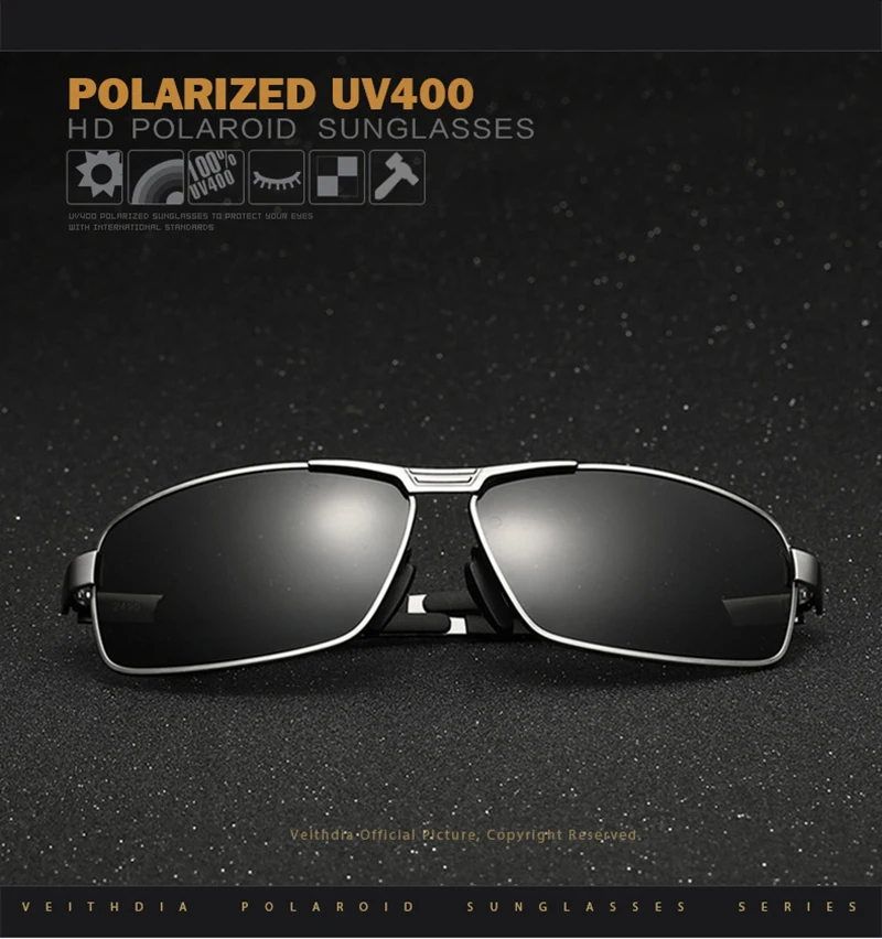 VEITHDIA-Brand Polarized UV400 Sunglasses for Men, Driving Sun Glasses, Outdoor Sports, Cycling Eyewear Accessories, 2490