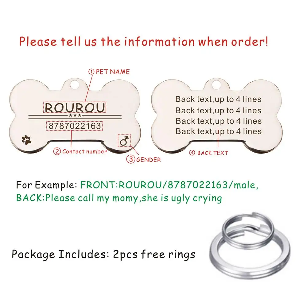 Free Engraving Pet ID Tag Stainless Steel Dog Cat Name Tags Collar Accessories Pendant Customized,Silver Gold Rose gold Black