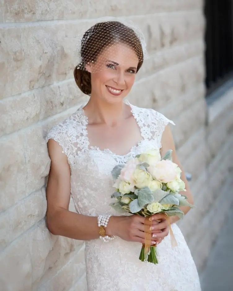 Birdcage pequeno véu com pérolas, casamento Bandeau Veil, Fedoras