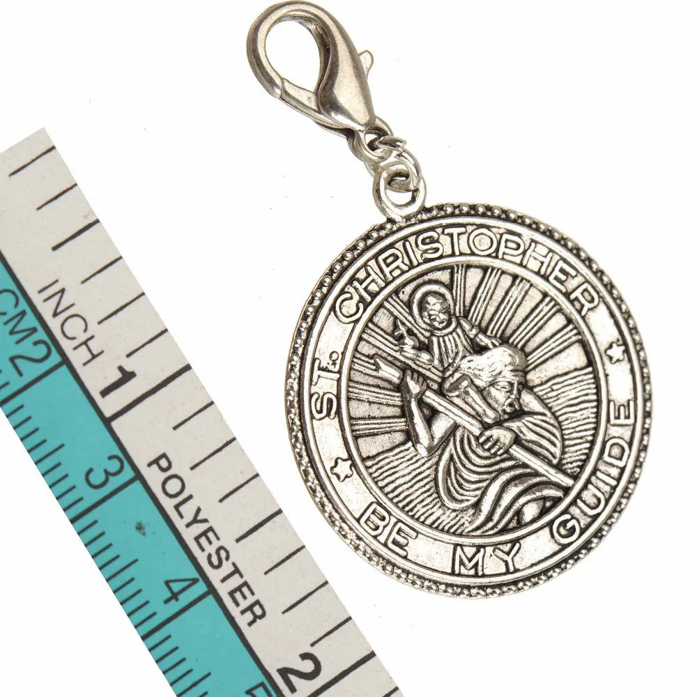 DIY Religious Charms Bracelets Suspension With Clasp St Christopher Be My Guide Silve Metal Key chains Jewelry Accessories 10pcs