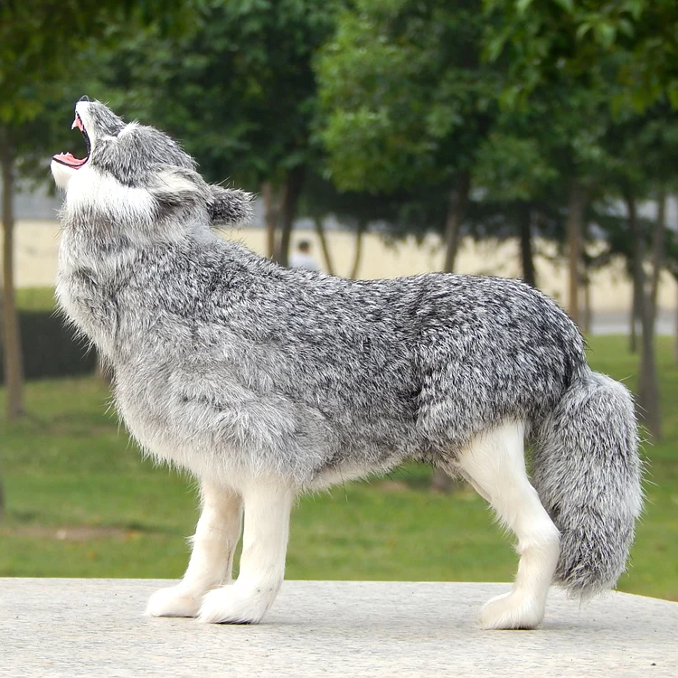 large 30x26cm standing gray wolf hard model,polyethylene&furs handicraft Figurines&Miniatures home decoration gift a2884