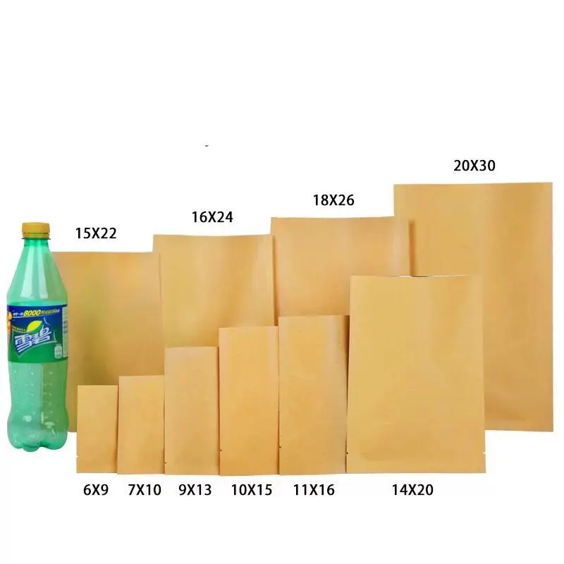 100pcs/lot- Kraft Paper Flat Pockets Aluminium Inlay Vacuum Heat Seal Bag Snack Nuts Sugar Packaging Gift Bags