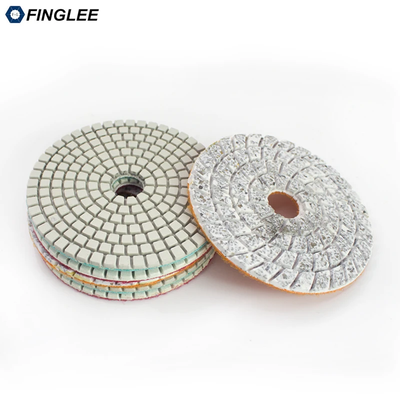 FINGLEE 4inch 100mm 3 step wet use Diamond Polishing Pads marble polishing pads for granite flexible