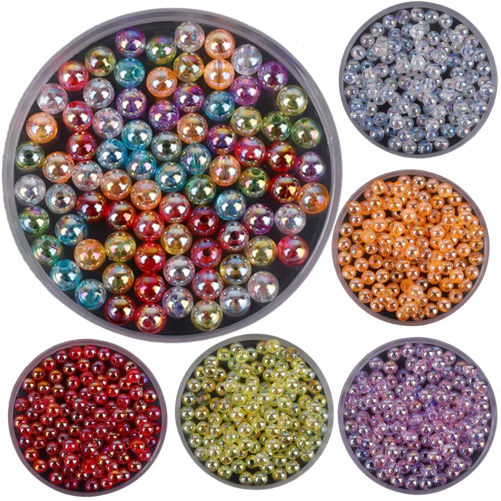 Rainbow Color Crystal AB Acrylic Beads Round Loose Spacer Beads For Jewelry Making DIY Bracelet Findings 6mm/8mm/10mm/12mm