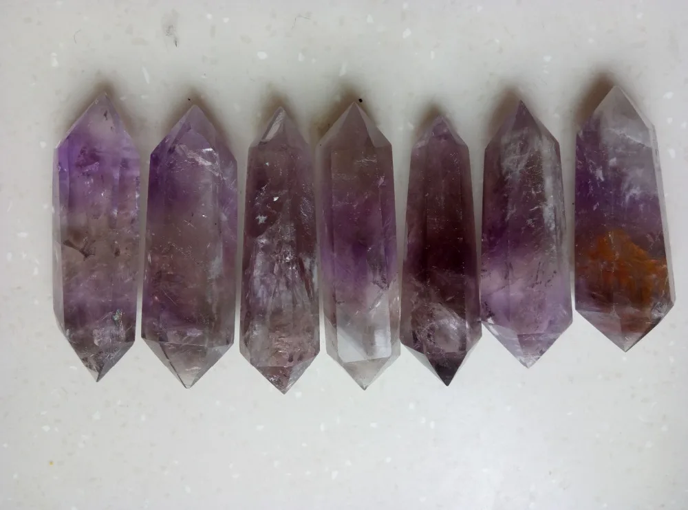 

7PCS NATURAL Purple Amethyst DT Double Terminated Point Crystal Rock Specimen Stone