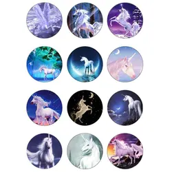 10mm 14mm 16mm 12mm 20mm 25mm 357 12pcs/lot Unicorn Glass Cabochons Jewelry Findings 18mm Snap Button Charm Bracelet