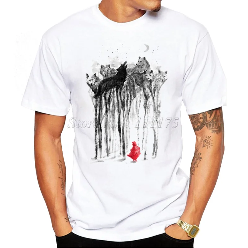 TEEHUB  New Fashion Ink Painting Wolf Forest Printed Men's T Shirt Cool Tops High Quality Casual Tee