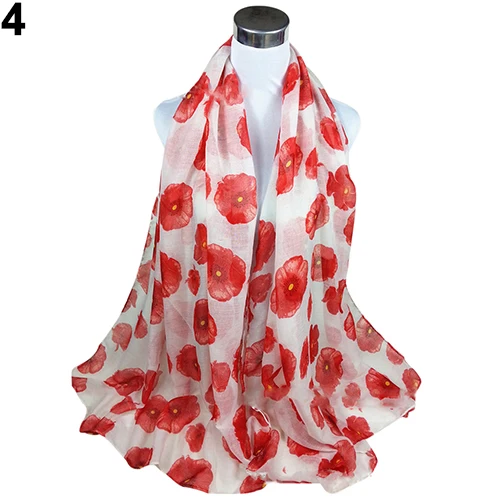 Women\'s Fashion Sexy Poppy Flowers Print Chiffon Comfortable Shawl Long Scarf