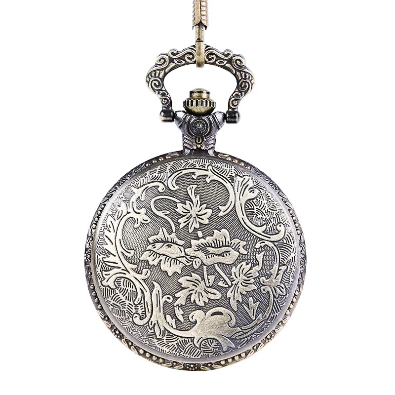 Retro Islamic Castle Unique Pocket Watch Bronze Engraved Design Exquisite Casual Men Women Fob watch with necklace