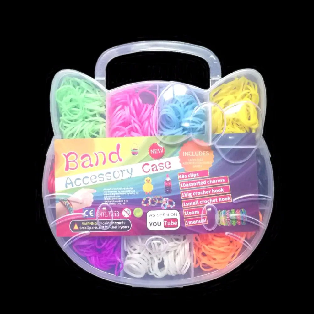 Panda Shaped Boxed Rubber Loom Bands Kit for Kids DIY Bracelets Mix Colorful Rubber Bands 2 Hook+1 Tool+12 S Clips Band Set