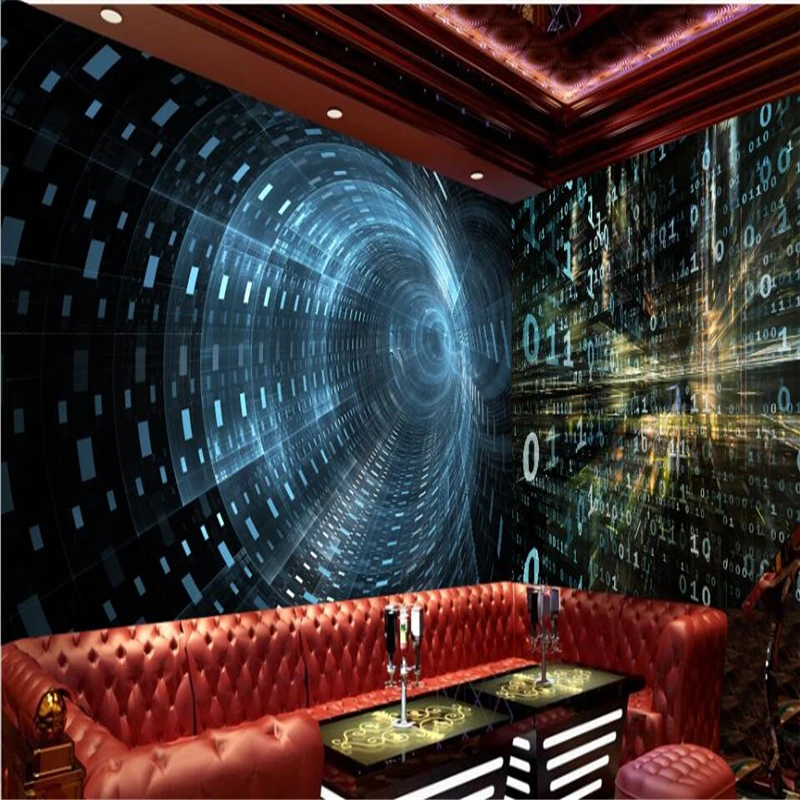 

beibehang papel de parede 3D stereoscopic technology time tunnel bar KTV mural wall custom large mural green wallpaper