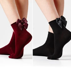 [COCOTEKK]34 Colors Women's Cute Candy Color Bow Socks Female Fashion Casual Contrast Color Short Socks Lovely Bow Knot Soks
