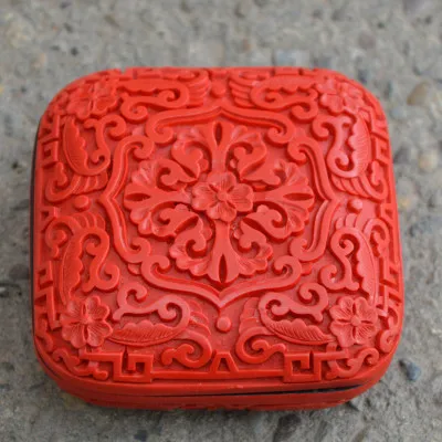 

Exquisite Square Chinese Traditional Technology Red Lacquerware Beautiful Flower Designs Auspicious Jewelry Box