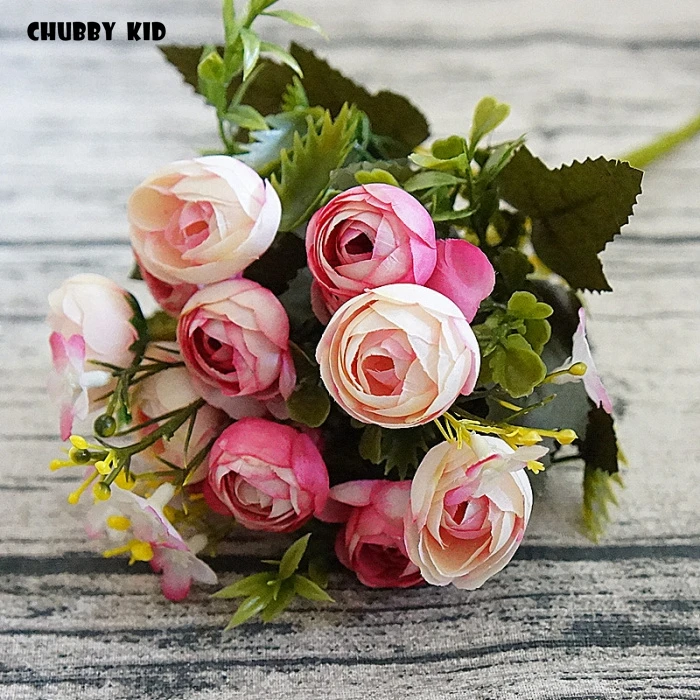 wholesale Hi-Q vintage oil painting Fake small tea rose bud Artificial Silk Flower Home Christmas Wedding Decoration 10 Bouquets