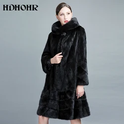 HDHOHR 2026 High Quality Natural Mink Fur Coats Women Long With Hood Genuine Fur Parkas Thick Warm Winter Real Mink jackets