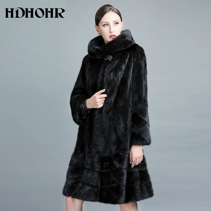 HDHOHR 2024 High Quality Natural Mink Fur Coats Women Long With Hood Genuine Fur Parkas Thick Warm Winter Real Mink jackets