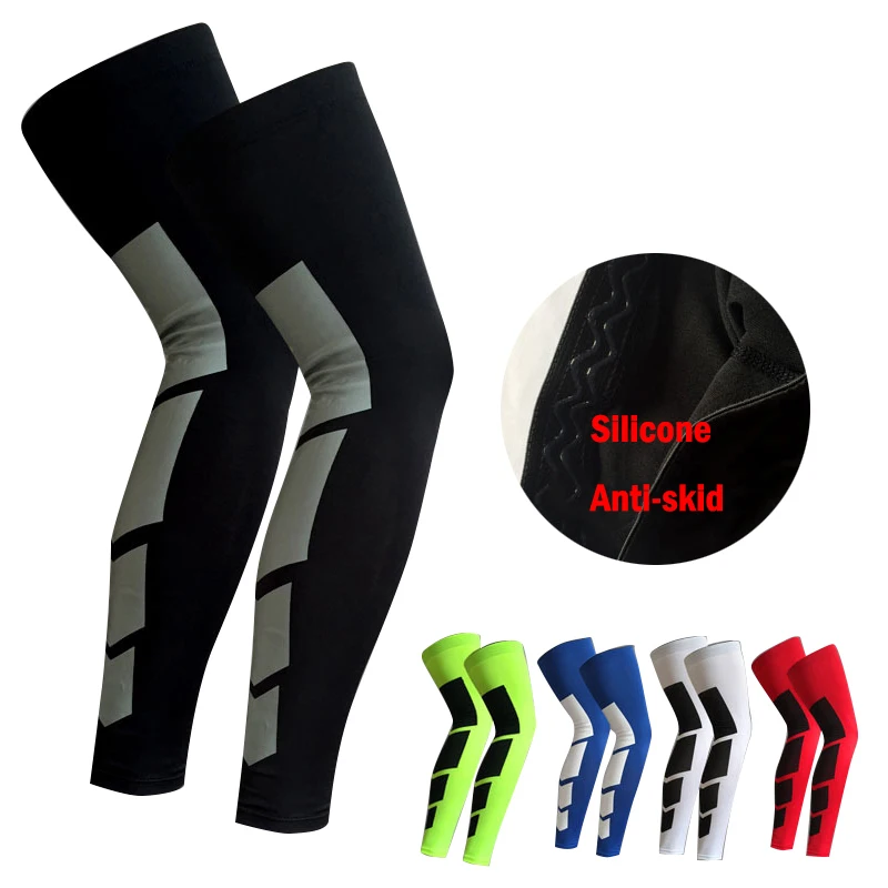 1PCS Pro Sports Silicone Antiskid Long Knee Legwarmers Support Compression Brace Pad Protector Sport Basketball Leg Sleeve