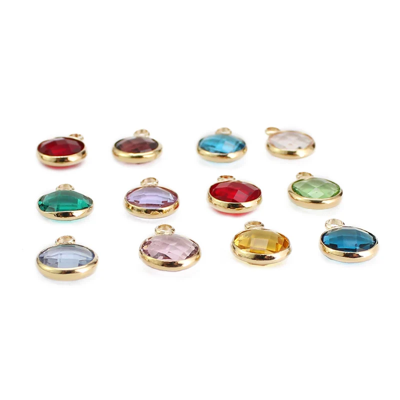 Cheap Wholesale Price 10pcs/lot Colorful Crystal 8MM Golen-color Birthstone Charms Mini Round Charm Diy Accessories 8MM