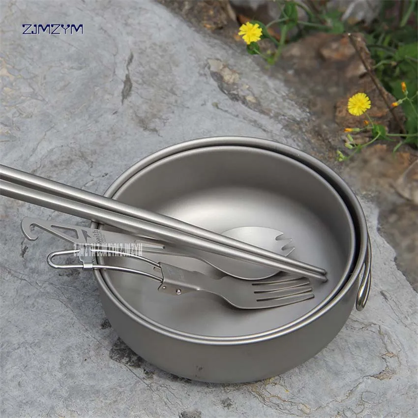 Ti5374 one Set 10 Pieces Titanium Material Bowl Outdoor Camping Tableware Outdoor camping picnic daily titanium tableware Spork