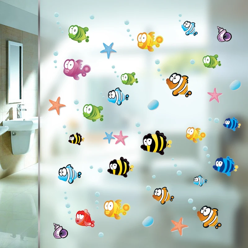 Underwater Fish Starfish Bubble Wall Sticker For Kids Rooms Cartoon Nursery Bathroom Children Room Home Decor Wall Decals