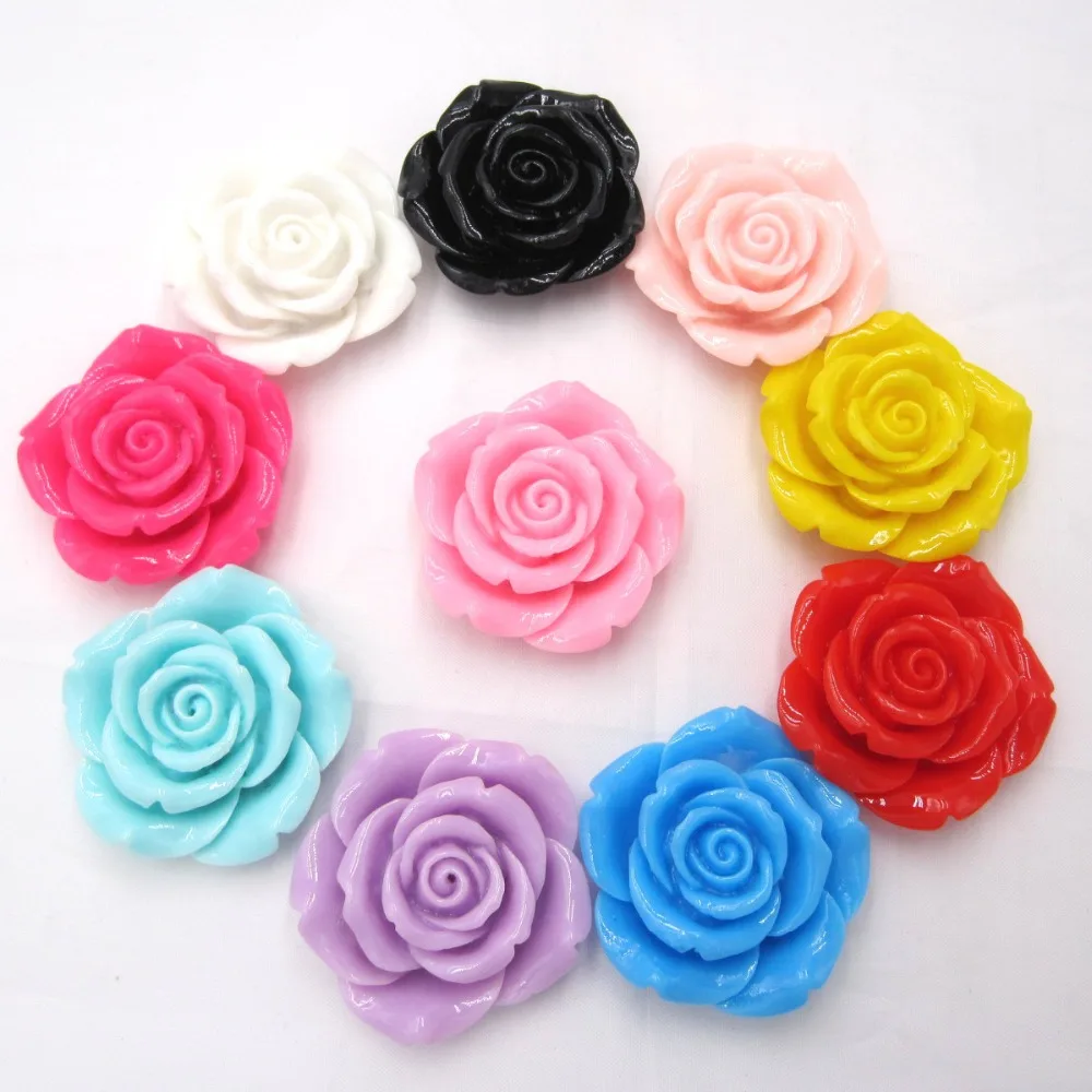 42mm 10pcs/Lot White Color Acrylic Big Resin Rose Flower Beads For Handmade Girls Chunky Bead Necklace Children Bracelet Jewelry