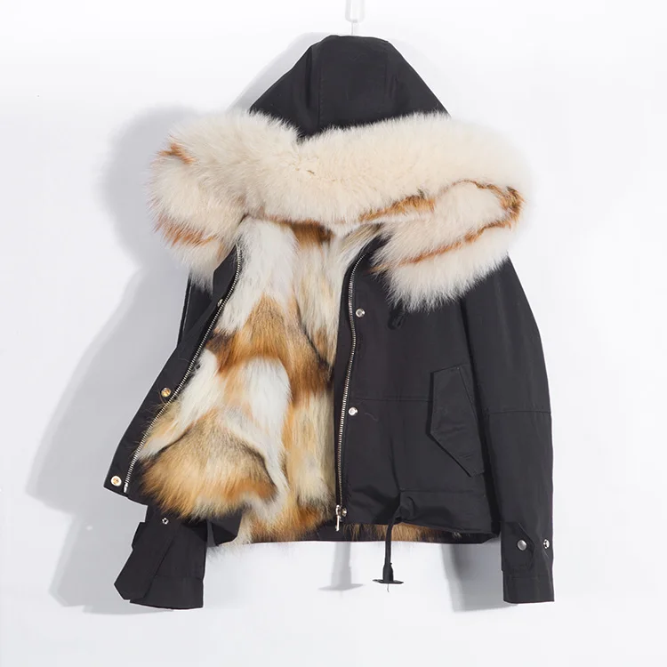 

Winter Jacket Women 2022 Real Fox Fur Collar Hood Coat Parka White Black Real Natural Fox Fur Liner Thick Warm Streetwear