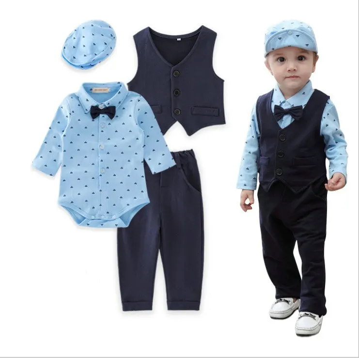 Gentleman Bowtie Decorated Baby Boys 4-piece Set with Hat 3027