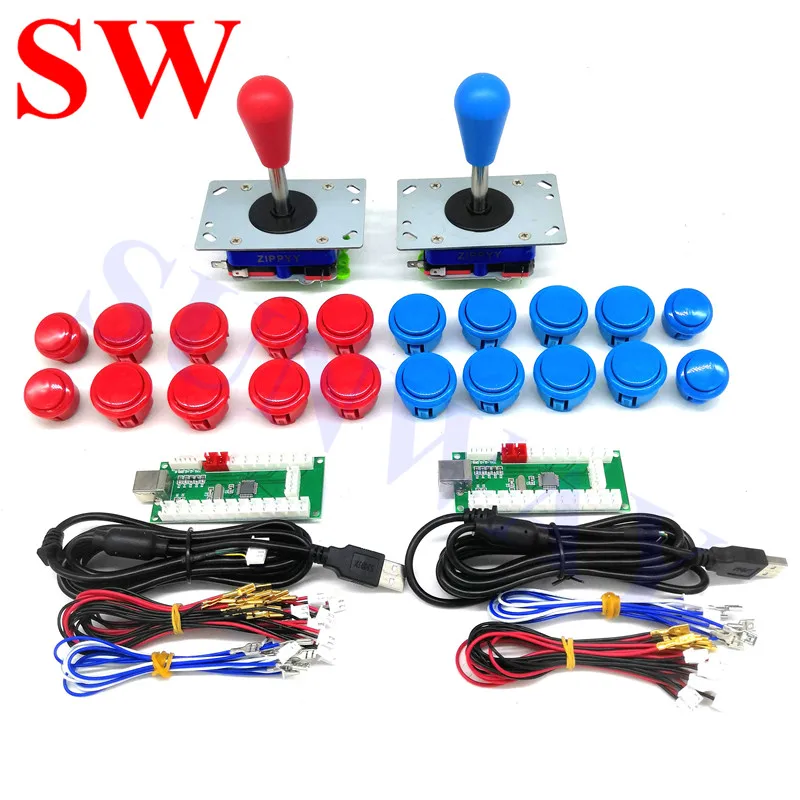 2Player DIY Arcade Kits with USB Encoder PC Zippy Joystick with Oval ball +Push Buttons +Wire Harness for Android/ Raspberry Pi