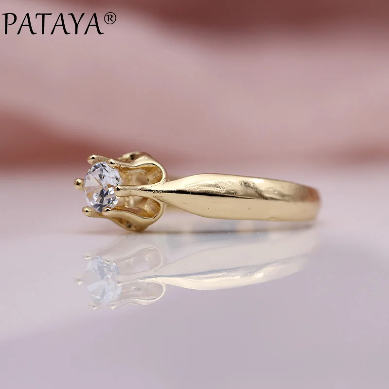 PATAYA New Fashion 585 Rose Gold Color Round Natural Zirconia Rings Women Girls Party Simple Noble Jewelry Cute Small Fine Ring