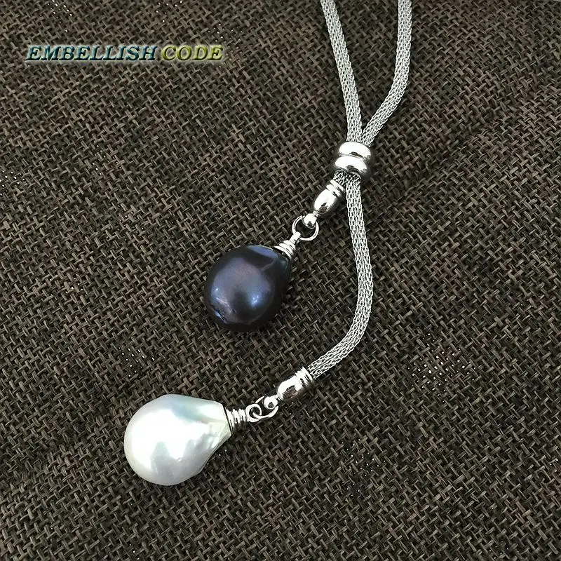 NEW Special baroque keishi pearl pendant Sweater necklace nucleated flame ball shape Durable long adjust net chain