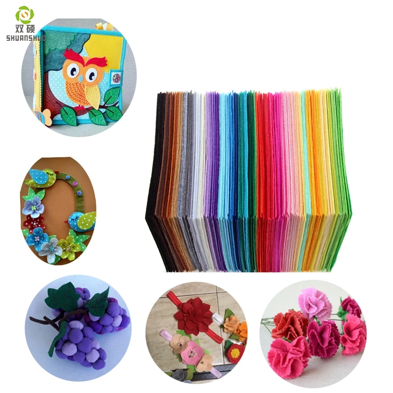 Shuanshuo Polyester Felt Fabric DIY Handmade Felt Cloth For Sewing Home Decoration 1mm Mix 40 Colors 15x15cm 5.9x5.9inch