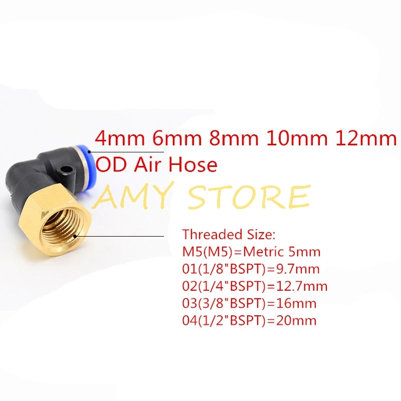 PLF 4 6 8 10 12mm OD Air Schlauch Tube-M5 1/8 "1/4" 3/8 "1/2" BSPT gewinde Pneumatische Weibliche Ellenbogen Stecker Schnell Push In Armaturen
