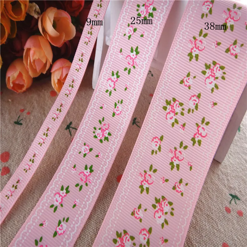 9mm/25mm/38mm 5 Yards Grosgrain Ribbons Spring Flowers Printed DIY 100% Polyester Hairbows Handmade Materials YM18020906