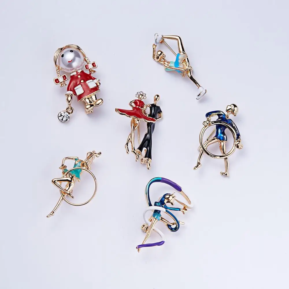 New Enamel Gymnast Practicing Gymnastics Ballet Dancer Girl Brooch Cute Dress Coat Brooch Women Fashion Jewelry Christmas Gift