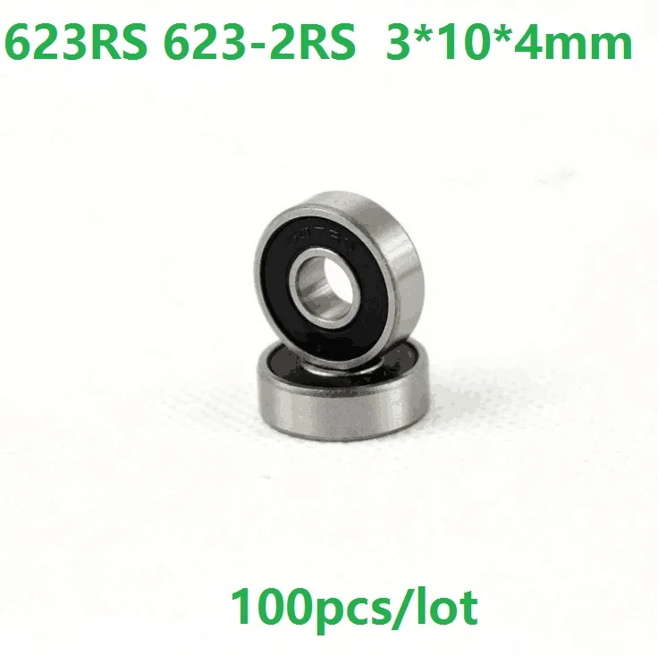 

100pcs/lot 623RS 623-2RS 623 RS 2RS Miniature ball bearings 3*10*4mm Deep Groove Ball bearing 3x10x4mm