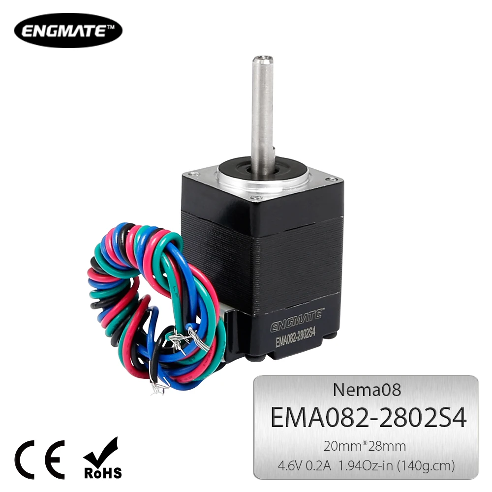 ENGMATE EMA082-2802S4 Nema 08 Stepper Motor 140g.cm 1.8Degree 4 Leads 28mm