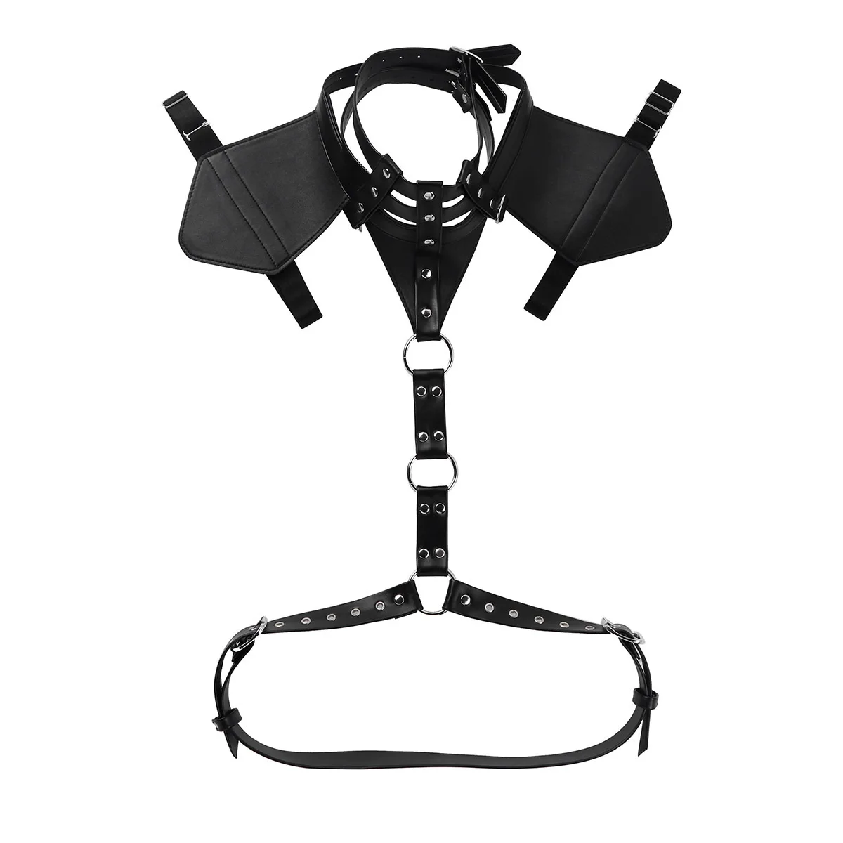 Mens Body Chest Harness Belt Faux Leather Halter Neck Adjustable Buckles with O-rings Fancy Costume Muscle Sexy Clubwear Straps