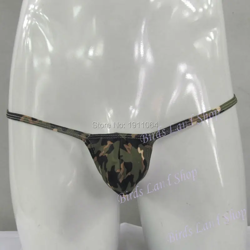 Mens thong pouch bulge Camouflage savager sexy male pants low-waist