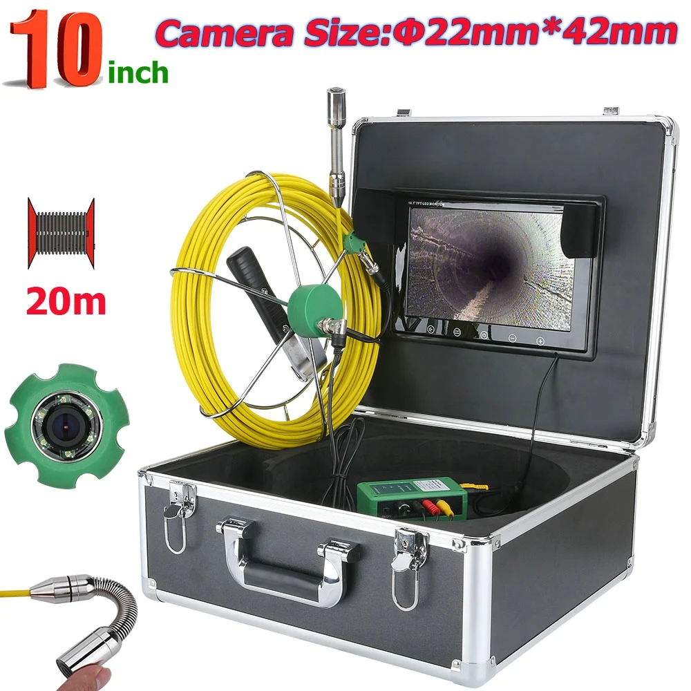 MAOTEWANG-10inch Drain Pipe Sewer Inspection Camera System, IP68 Waterproof Camera with 6W LED Lights, 1000 TVL, 20m cable