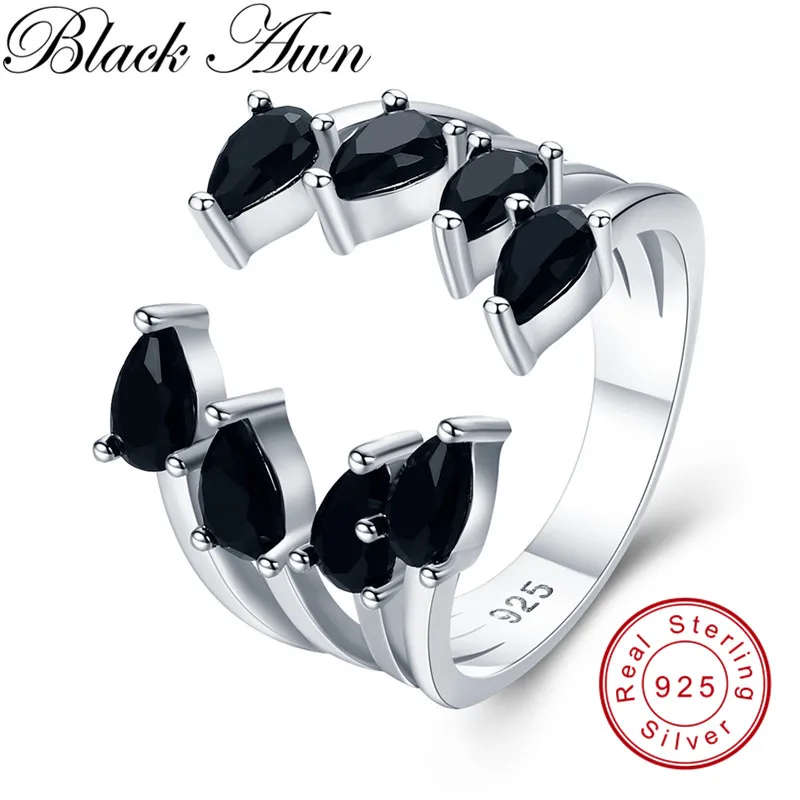 2024 New Romantic  925 Sterling Silver Fine Jewelry Baguet Engagement Black Spinel Wedding Rings for Women G043