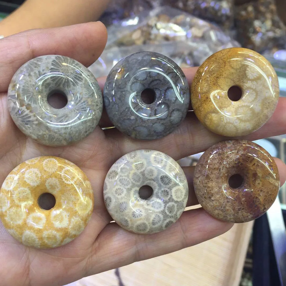 Donut Shape Natural Ammonites Chrysanthemum Stone Natural Gemstone Diy Loose Beads For Pendant Making 1 Piece Wholesale !