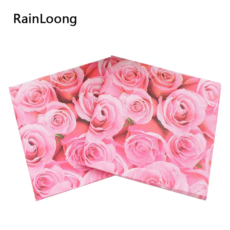 [RainLoong] Purple Rose Paper Napkins Mum Flower Festive & Party Tissue Napkins Decoupage Decoration 33*33cm 1 pack