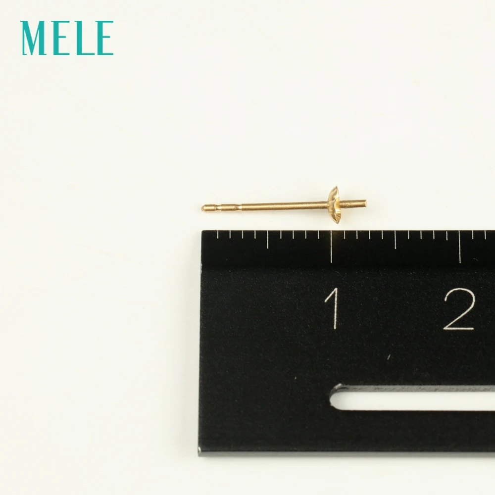18K Gold Earring Needle Accessories 18K Gold Ear Bar For Earring 13X3mm DIY Jewelry Accessories Gemstone Pearl Beads Bowl Holder